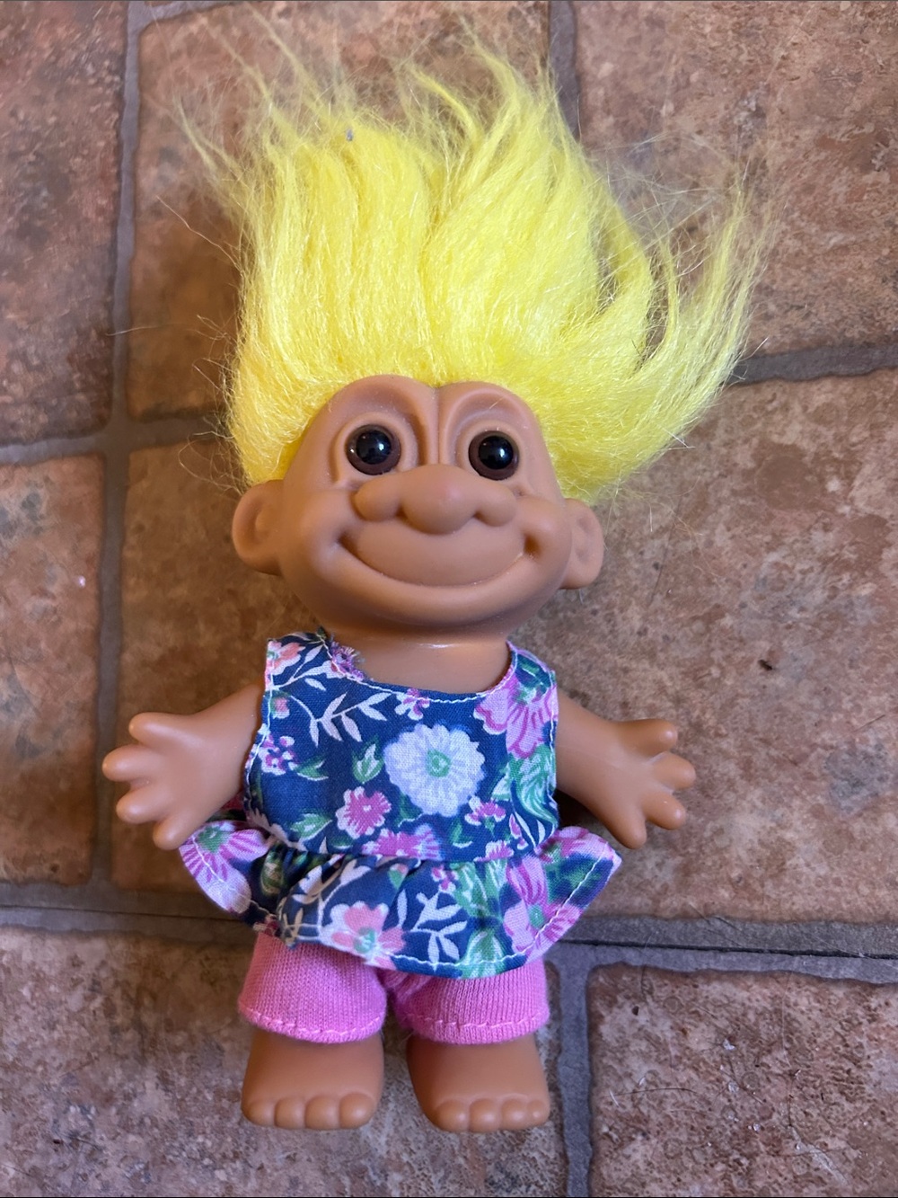 Yellow-Haired Kids Troll Doll in Floral Outfit